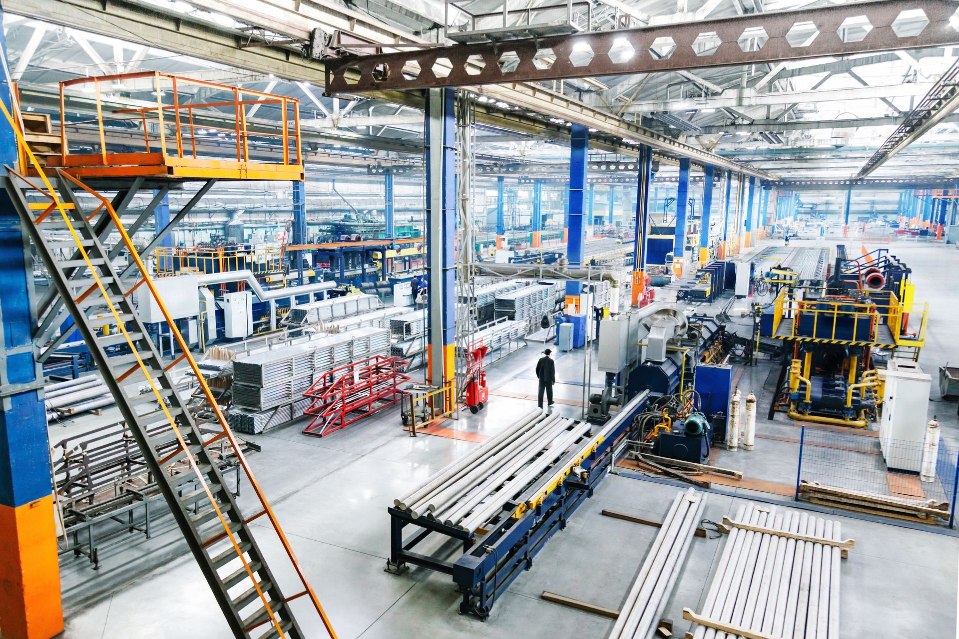 An aerial view of a factory filled with lots of machinery.