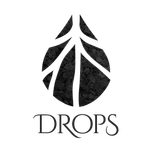 Un logotipo en blanco y negro que dice gotas sobre él