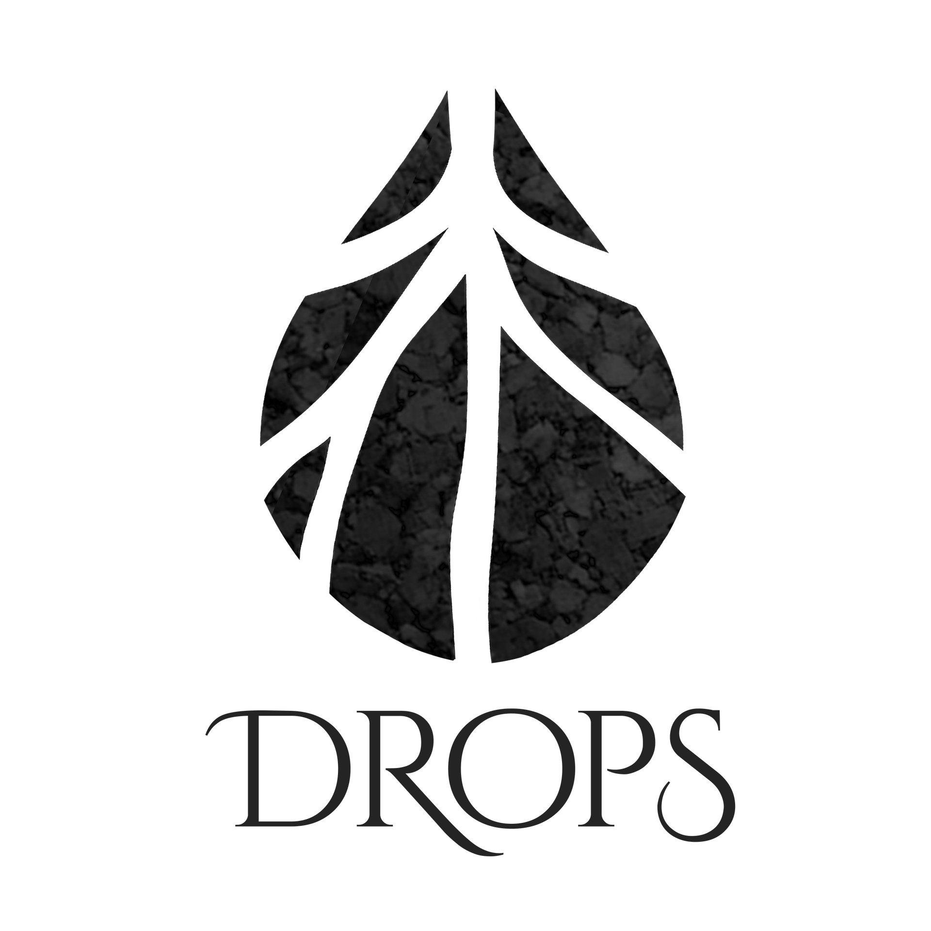 Un logotipo en blanco y negro que dice gotas sobre él