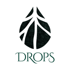 Un logotipo para Drops con un árbol en el centro.
