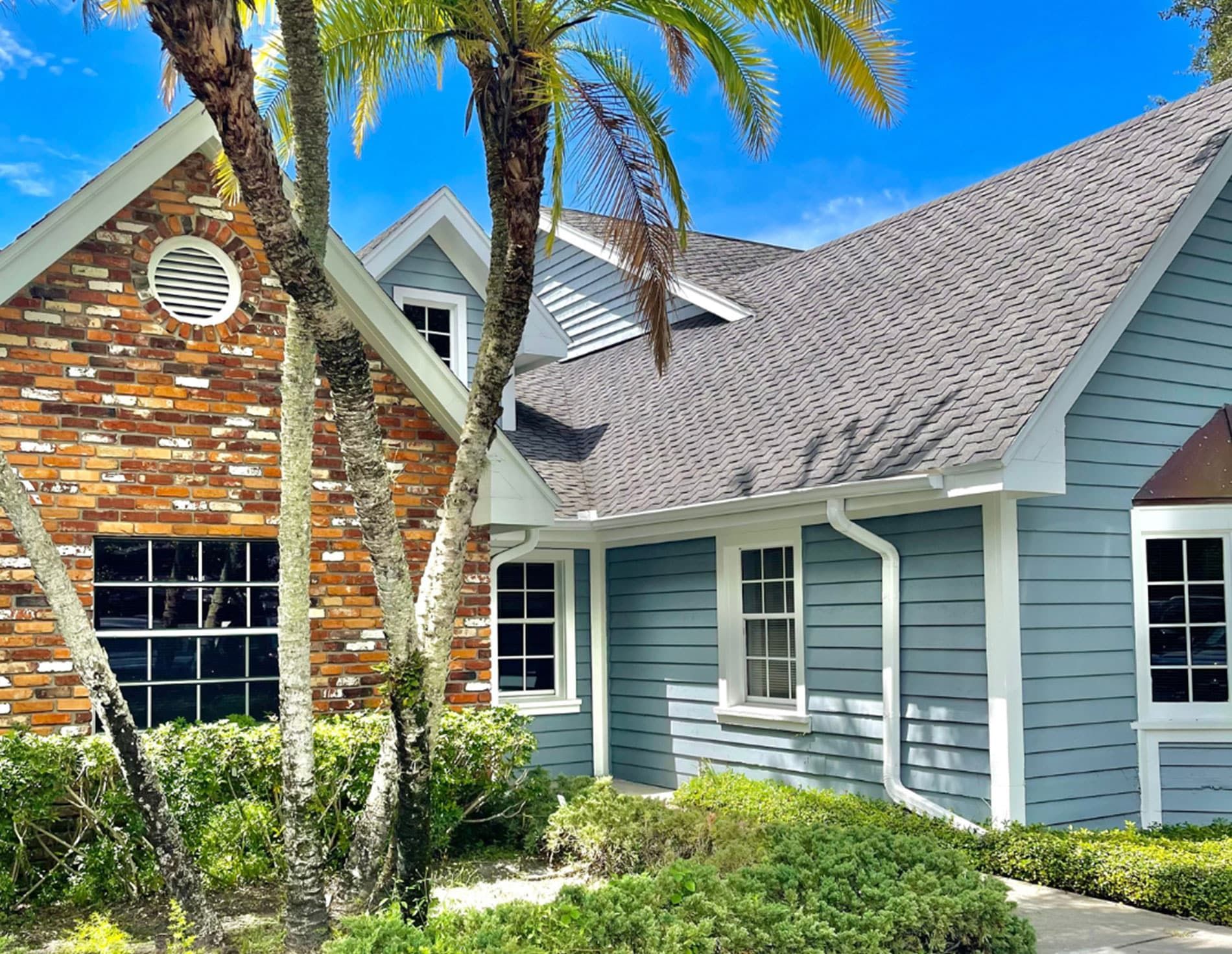 A house with a palm tree in front of it