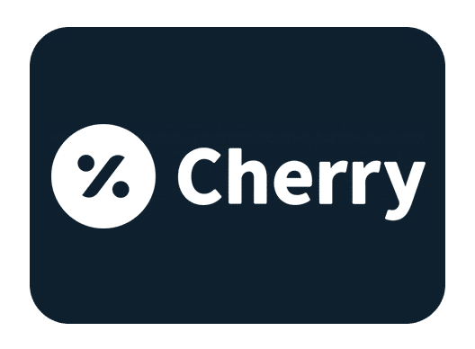 The cherry logo is on a black background