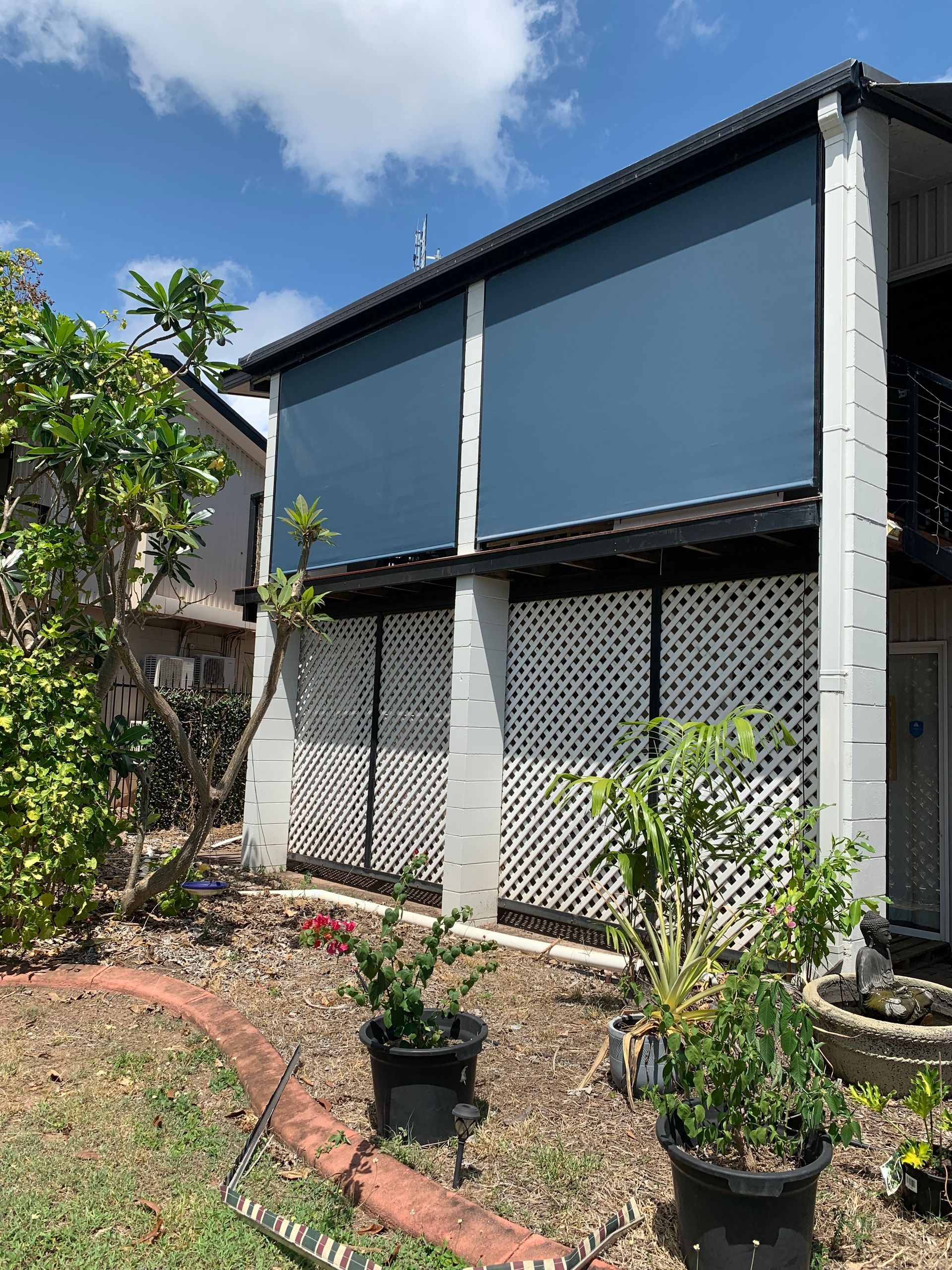 Modern house exterior with blue upper walls