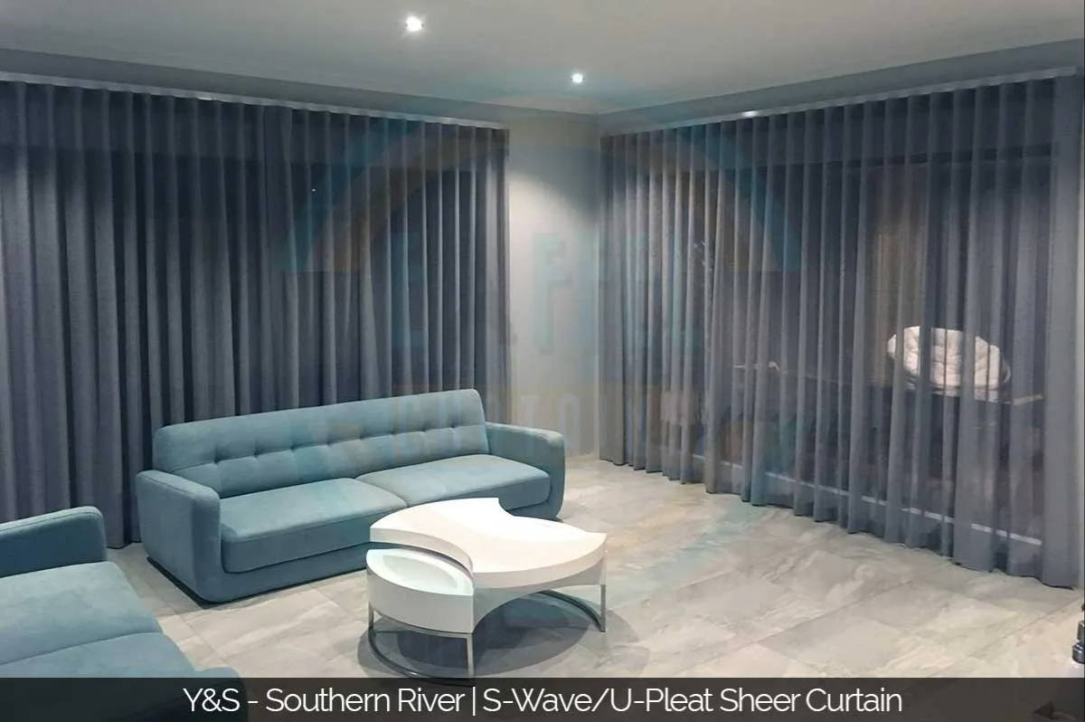 Modern Living Room With Blue Sofa — NT Blinds in Yarrawonga, NT