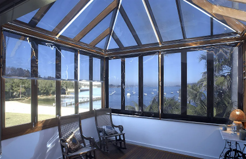 Sunroom With Wood-beamed Glass Walls — NT Blinds in Yarrawonga, NT