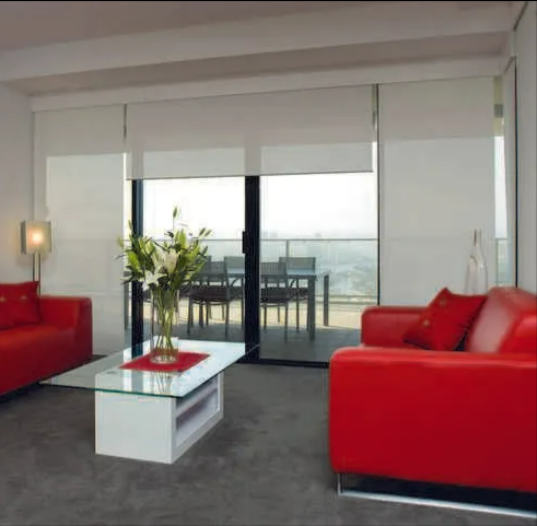 Modern Living Room With Red Sofas — NT Blinds in Yarrawonga, NT