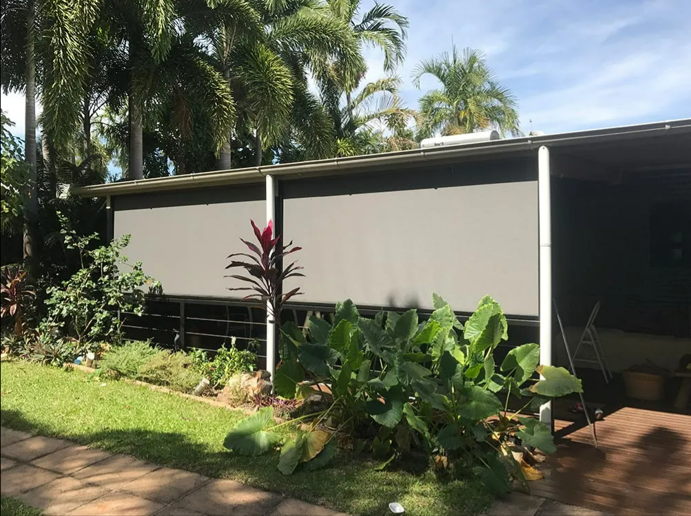 Tropical House Exterior With Palm Trees, Lush Plants — NT Blinds in Yarrawonga, NT