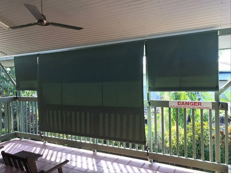 Covered Balcony With Dark Green Privacy Screens — NT Blinds in Yarrawonga, NT