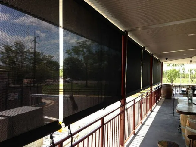 Outdoor Covered Patio With Black Mesh Shades — NT Blinds in Yarrawonga, NT