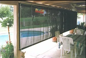 Outdoor Patio With Rolled-down Black Mesh Screen — NT Blinds in Yarrawonga, NT