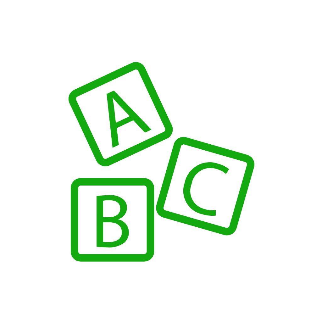 Three green blocks with the letters a , b , and c on them.