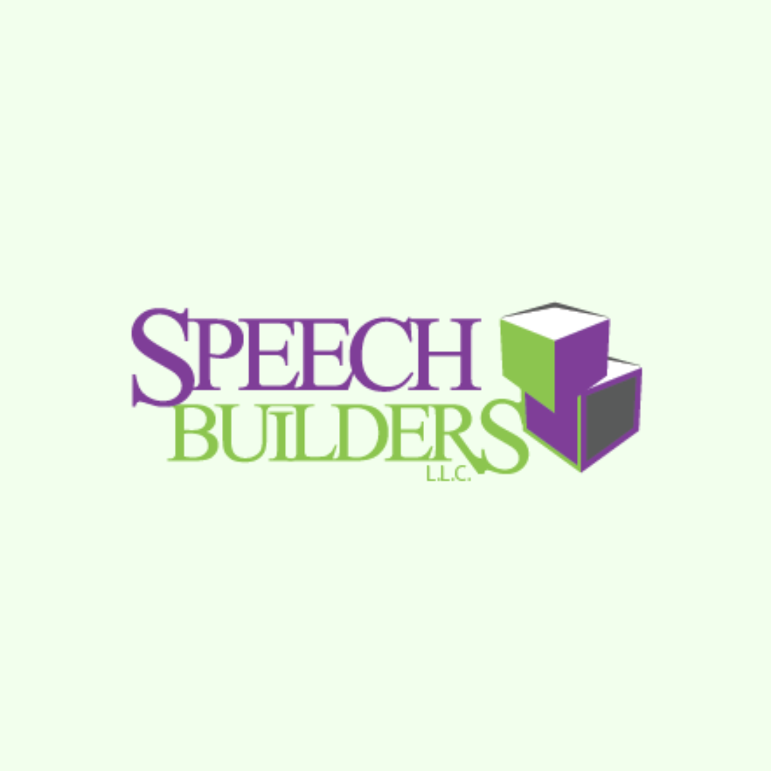 The logo for speech builders llc is green and purple