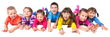 A group of children are laying on their stomachs on the floor.