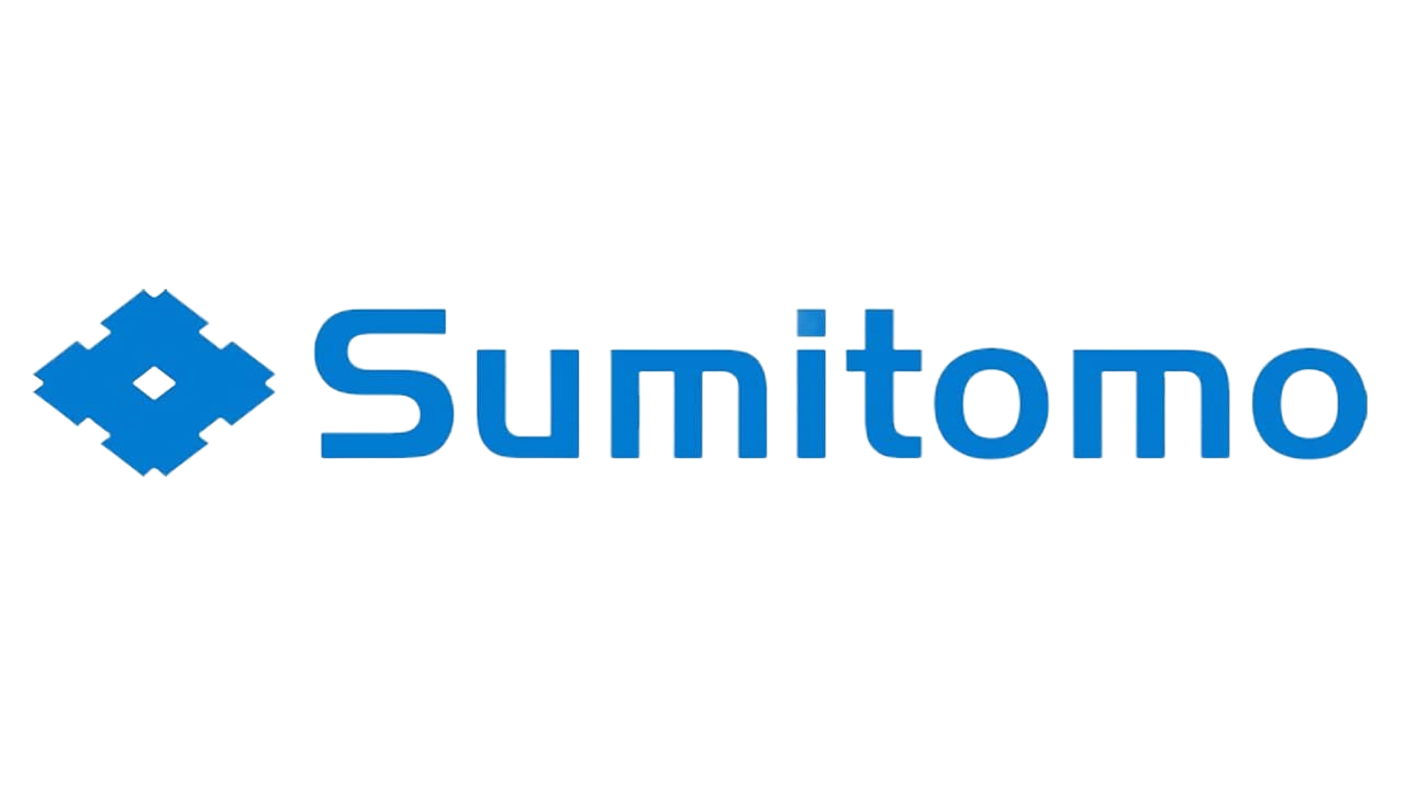 Blue Sumitomo logo: a stylized blue diamond with