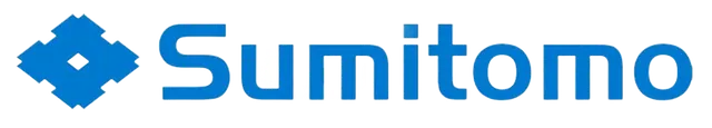 Logo of Sumitomo, a blue diamond-shaped design with a blue text “Sumitomo” to its right.