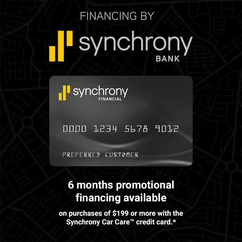 Synchrony Bank ad for a credit card featuring 6 months of promotional financing on purchases of $199 or more.