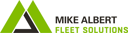 Logo of Mike Albert Fleet Solutions, featuring green and black triangles. The text