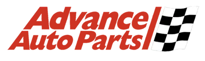 Advance Auto Parts logo with red text and a checkered flag.