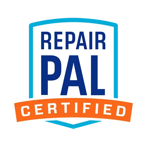 RepairPal Certified logo in blue, white, and orange.