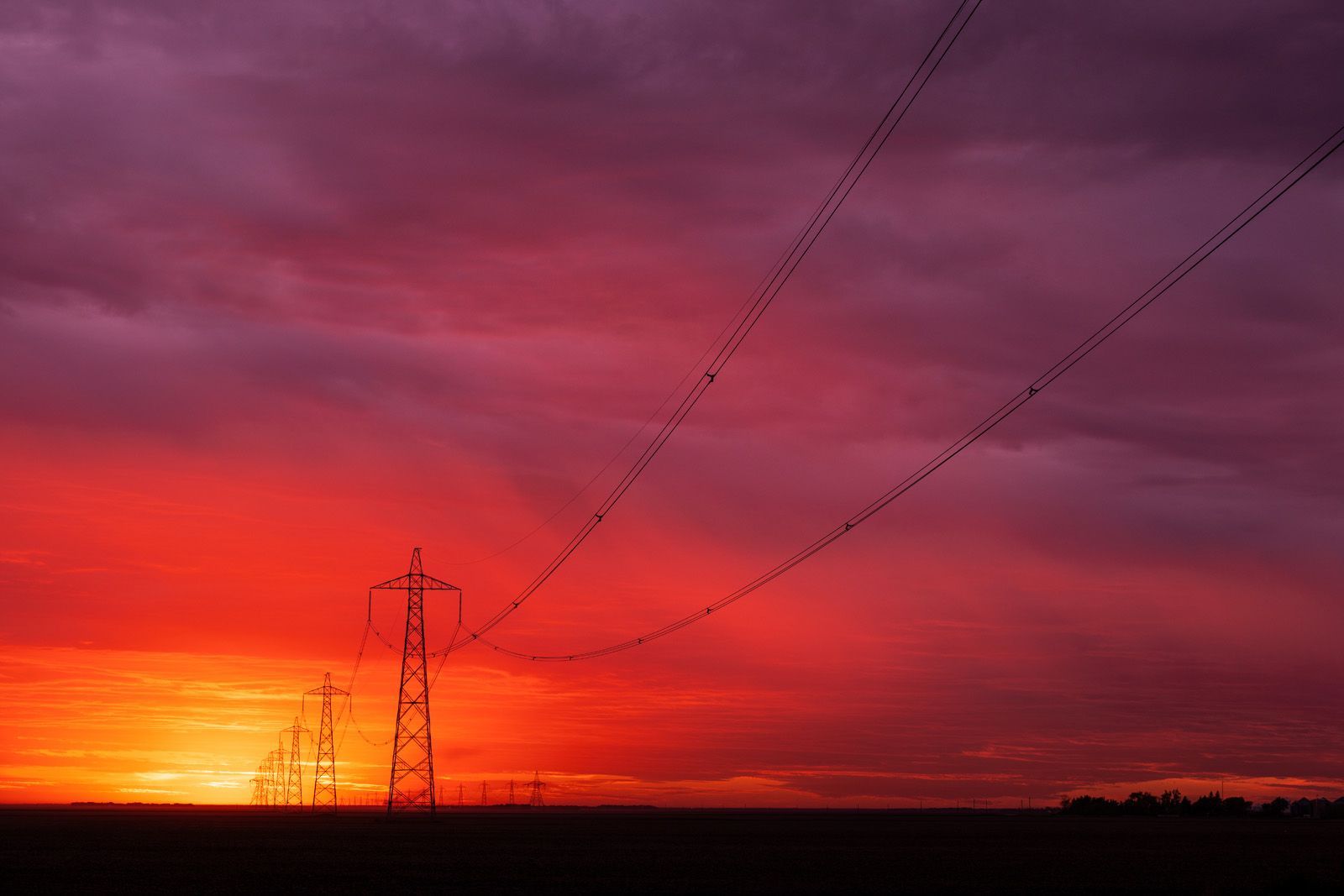 Manitoba Hydro transmission lines near Winnipeg, Manitoba, Canada.