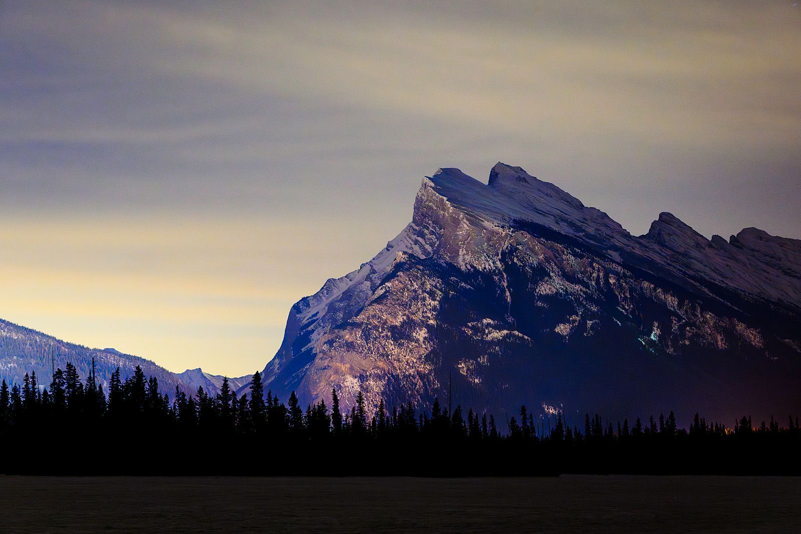 Mt Rundle as seen at night.