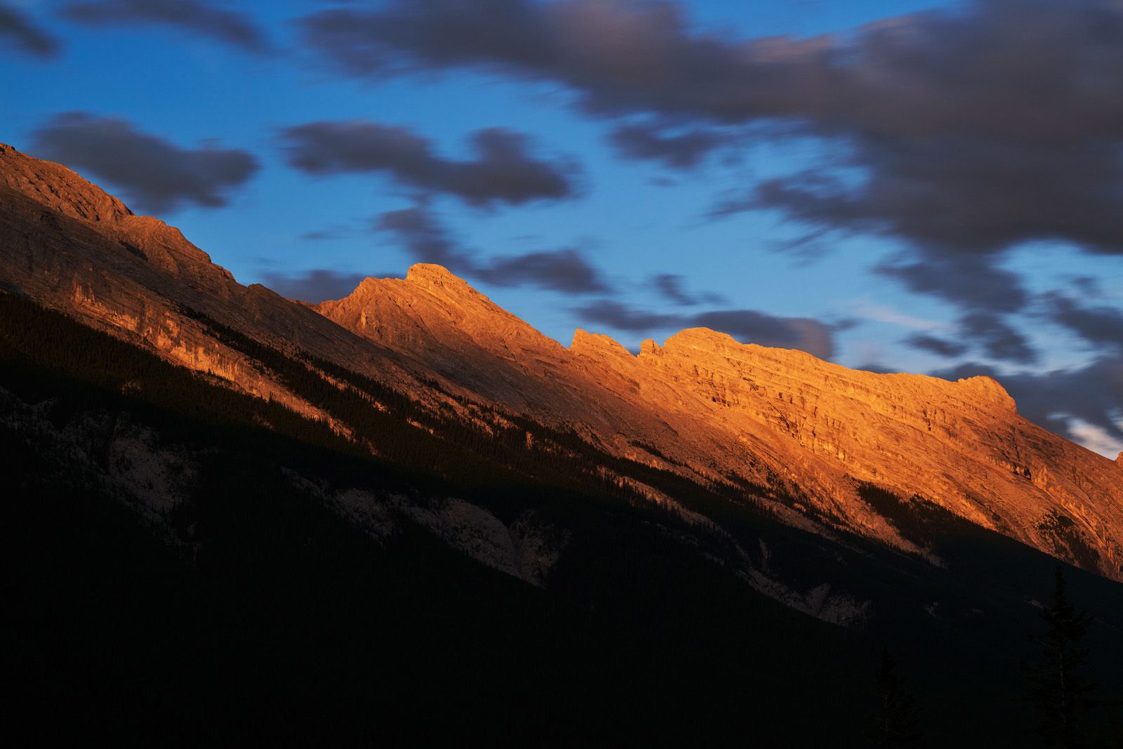 Alpen glow as seen at the Rim Rock Resort Hotel in Banff, Alberta, Canada.