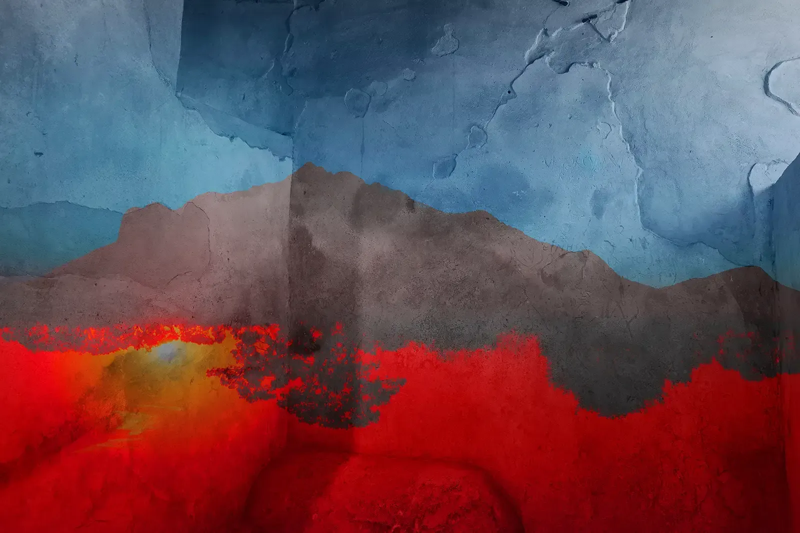 The Other Side: The Other Side intersects the natural world with the recovered civilization of Pompeii in this abstraction.