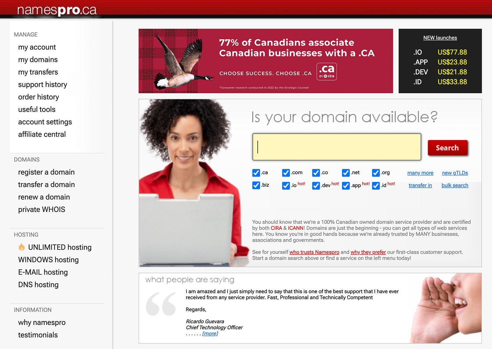 Namespro Canadian Domain Registrar