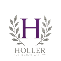 Purple "H" within a laurel wreath, with "HOLLER INSURANCE AGENCY" below in gray.