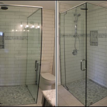 A bathroom with a walk in shower and a toilet