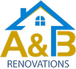 The logo for a & b renovations has a house on it.