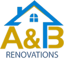 The logo for a & b renovations has a house on it.