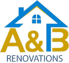 The logo for a & b renovations has a house on it.