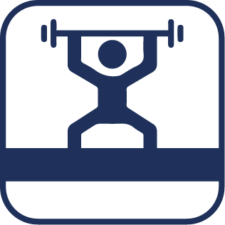 Blue icon of person weightlifting.