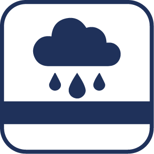 Blue cloud with raindrops in a square, indicating rain.