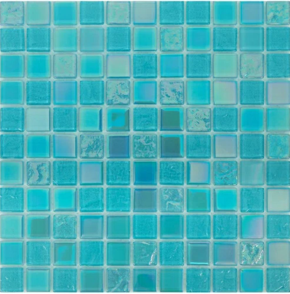 Blue and turquoise mosaic tile pattern.