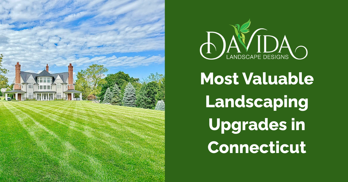 A large house with a manicured green lawn, beside text titled 