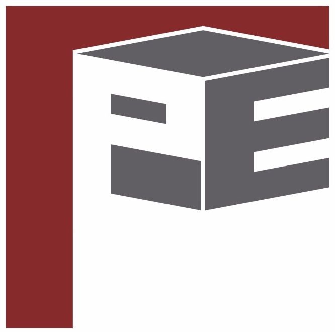 Logotipo vermelho e cinza com letras 