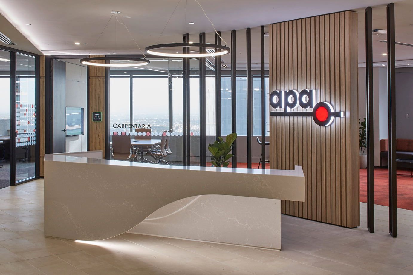 A Reception Desk in An Office with A Sign that Says apa on It — Sheridan Stone Aust in Grafton, NSW