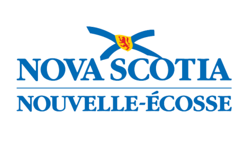 The logo for nova scotia nouvelle-ecosse is blue and white