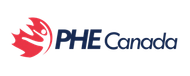 The logo for phe canada is a red and blue logo with a canadian flag.