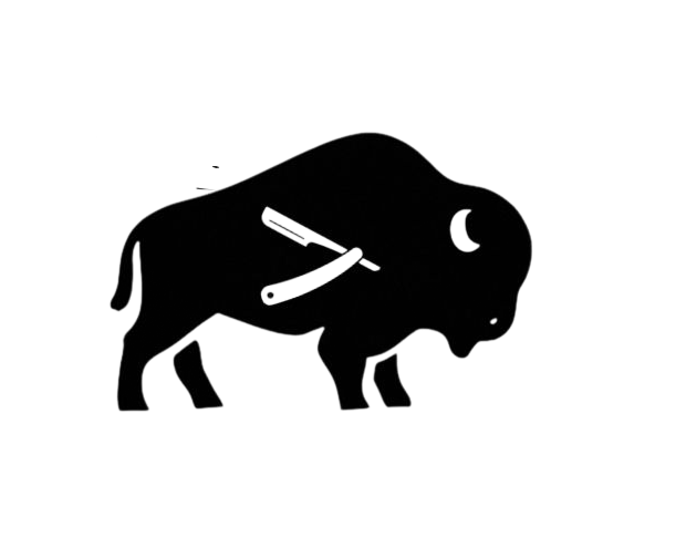 Black bison silhouette with a straight razor crossing its body.