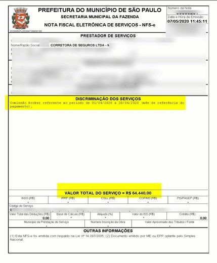 Imagem de uma nota fiscal de pagamento no valor de R$64mi como prova de faturamento utilizando os leads da DoutorLeads