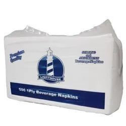 1-ply Beverage Napkins - White, 500/pkg