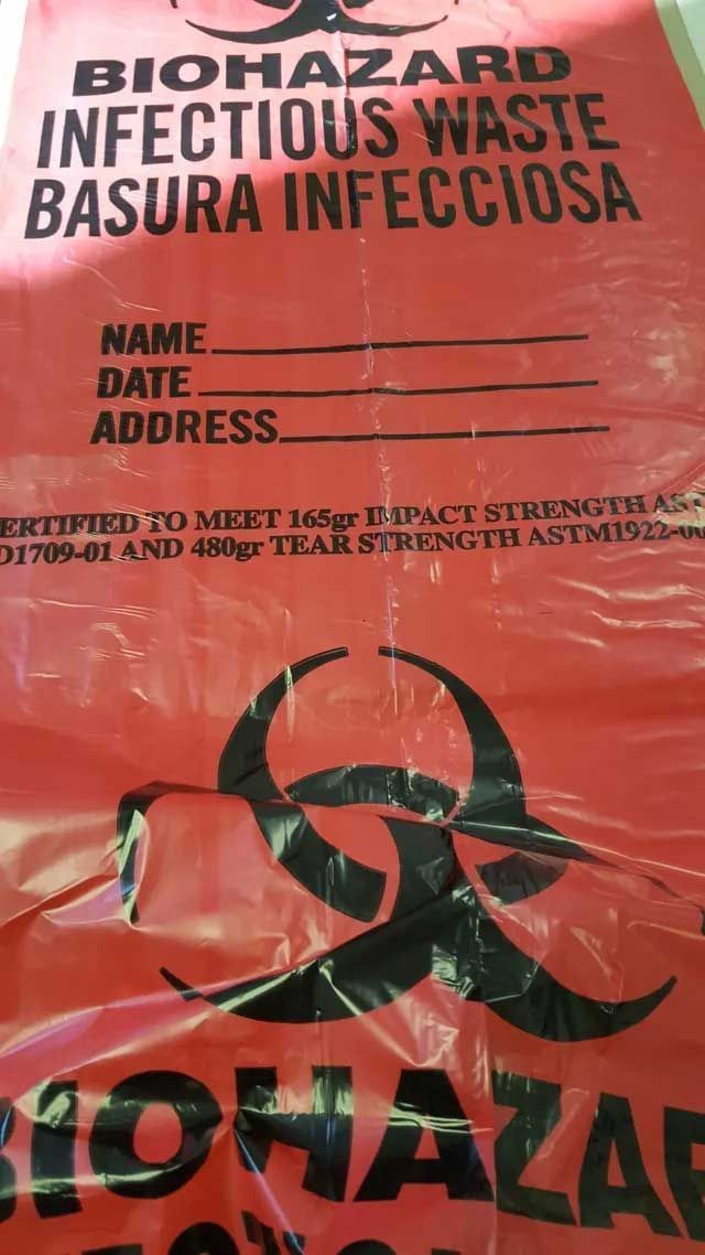 30x37 Hex Red Biohazard Liners - 1.1 mil, 100/case