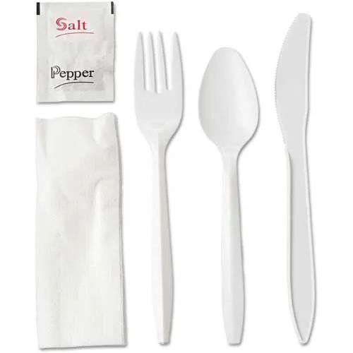 Med. Wt. Wrapped Fork/Spoon/Knife/S&P/Nap. - White, 250/case