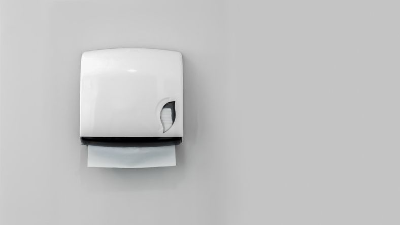 A box of toilet paper in the bathroom on a white background