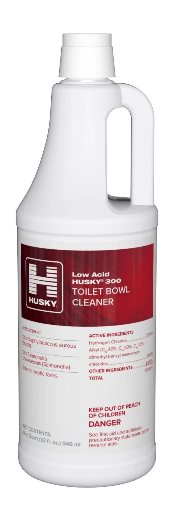 Husky 300 - Low Acid Toilet Bowl Cleaner - 32oz. This low-acid cleaner provides rich sudsing action, leaving bowls and urinals sparkling clean, and eliminates offensive odors.