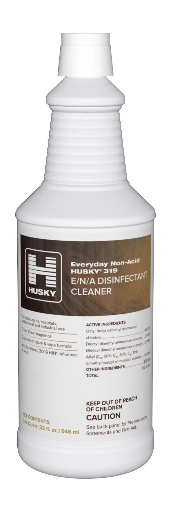 Husky 319 - Everyday Non-Acid Disinfectant Cleaner - 32 oz. This product will disinfect, clean, and deodorize surfaces in restrooms and other places where bacterial growth can cause malodorous.