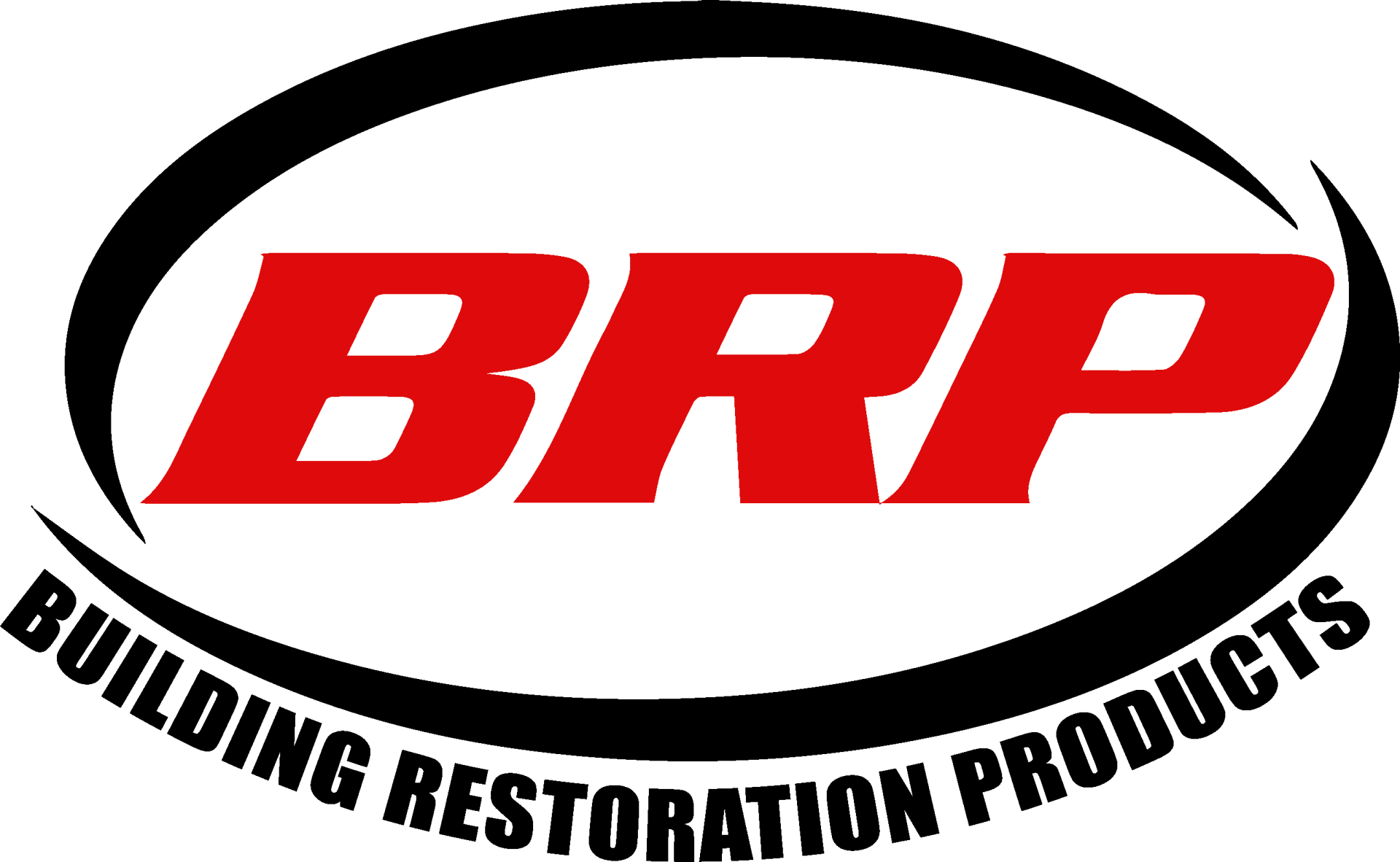 The logo for brp building restoration products is red and black.